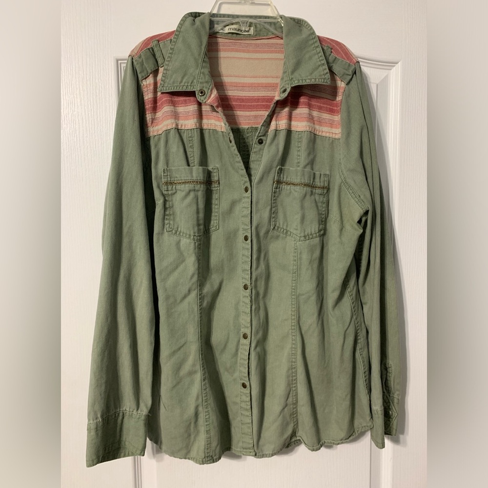 Light Weight Denim Jacket - Size 0X - Pink and Green - Maurice’s